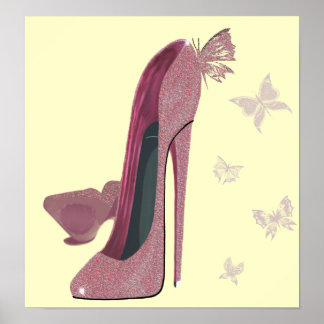 Póster Espuma rosa Stiletto Zapatos y Poster de mariposa