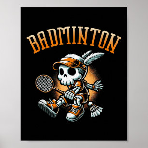 Póster Esqueleto Badminton Con Raqueta Y Transbordador