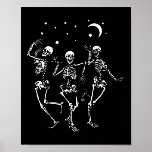Póster Esqueleto bailando bajo la luna divertido feliz Ha