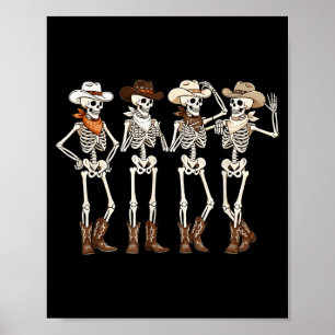 Póster Esqueleto bailando caballo botas western country r