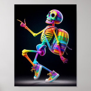 Póster Esqueleto bailarín en colores arcoiris