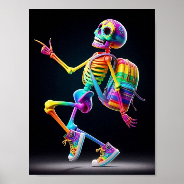 Póster Esqueleto bailarín en colores arcoiris (Frente)