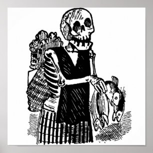 Póster "Esqueleto cargando pescado" alrededor de los prim