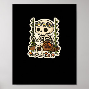 Póster Esqueleto Cottagecore con Corona de Flores