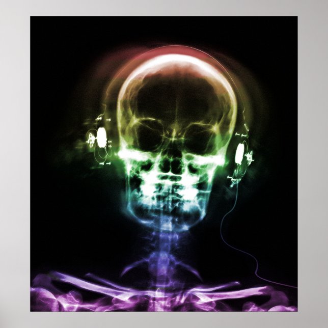 Póster Esqueleto de auriculares de música Rainbow X-Ray (Frente)