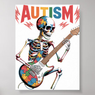 Póster Esqueleto de Autismo Guitarrista Música Rock Autis