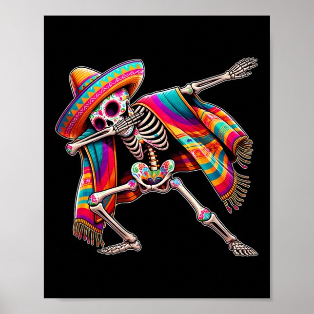 Póster Esqueleto de Dabbing Cinco De Mayo Sombrero Poncho (Frente)