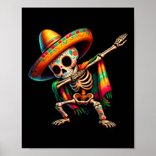 Póster Esqueleto de Dabbing Cinco De Mayo Sombrero Poncho