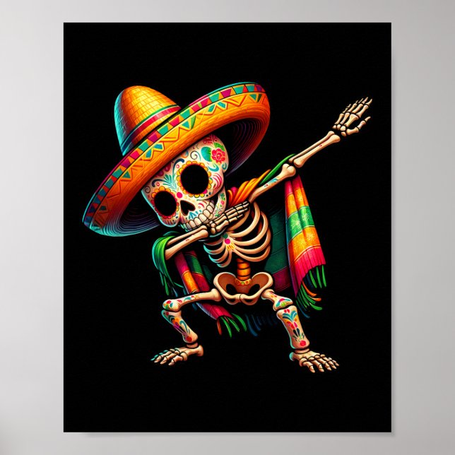 Póster Esqueleto de Dabbing Cinco De Mayo Sombrero Poncho (Frente)