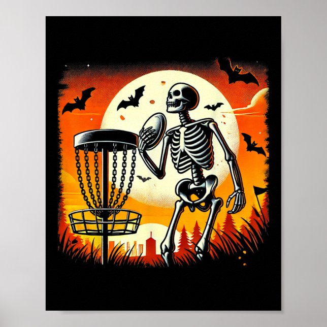 Póster Esqueleto de Disc Golf de Halloween para Squad (Frente)