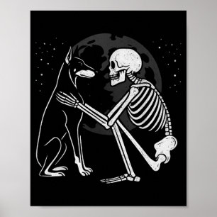 Póster Esqueleto de Doberman Pinscher Luna Halloween Perr