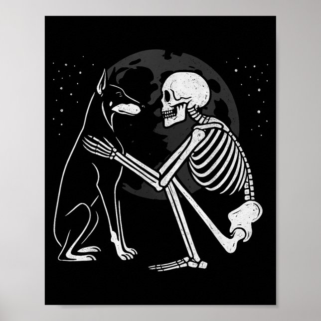Póster Esqueleto de Doberman Pinscher Luna Halloween Perr (Frente)