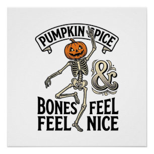 Póster Esqueleto de Especia de Calabaza Vintage Baile de