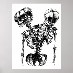 Póster Esqueleto de Gemelos Unidos Estética Oscura Gótica