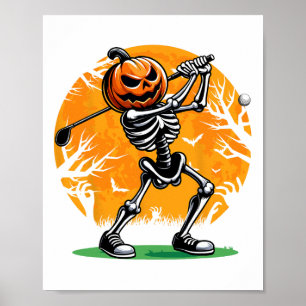 Póster Esqueleto de golf de Halloween Golfista Calabaza H