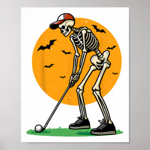 Póster Esqueleto de golf de Halloween golfista divertido