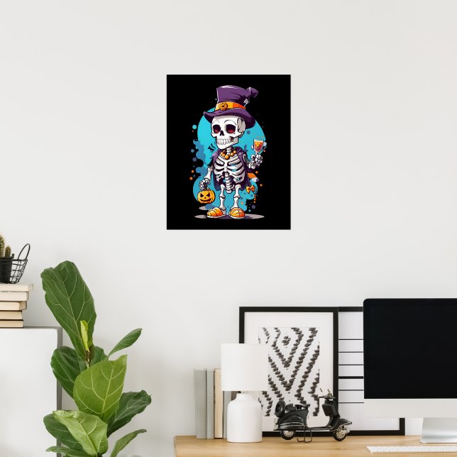 Póster Esqueleto de Guay en Halloween con sombrero (Oficina en casa)
