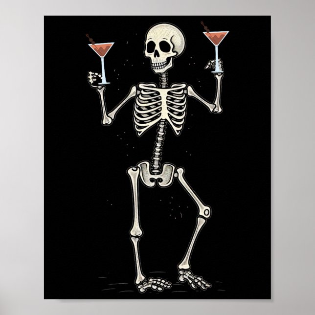 Póster Esqueleto de Halloween Beber cola de Manhattan (Frente)