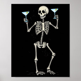 Póster Esqueleto de Halloween Beber Martini Tail