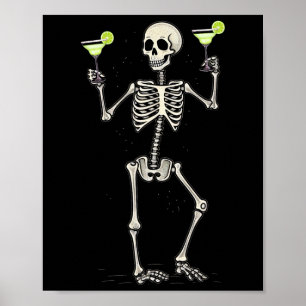 Póster Esqueleto de Halloween Bebiendo Margarita Tail