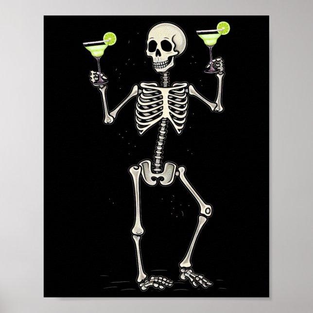 Póster Esqueleto de Halloween Bebiendo Margarita Tail (Frente)