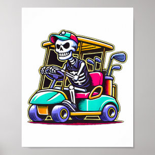 Póster Esqueleto de Halloween Carrito de Golf Golfista 1 