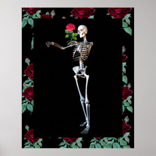 Póster Esqueleto de Halloween con Rosa