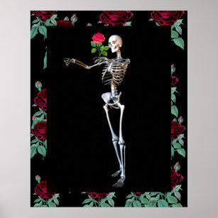 Póster Esqueleto de Halloween con Rosa
