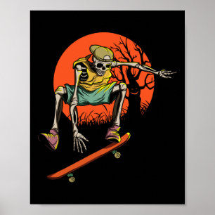 Póster Esqueleto De Halloween Con Skateboard