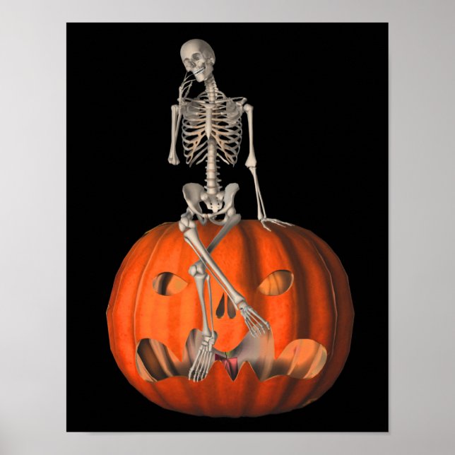 Póster Esqueleto de Halloween en calabaza de Jack O Lante (Frente)