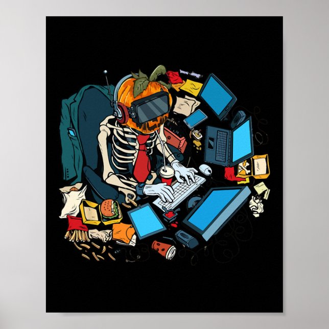 Póster Esqueleto de Halloween Jack O Lantern Gamer Boys (Frente)