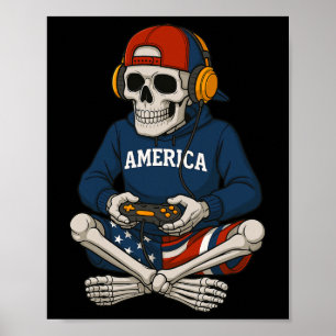Póster Esqueleto de Halloween Jugador de Video Juegos Div