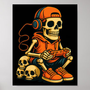 Póster Esqueleto de Halloween Jugador de Videojuegos Fant