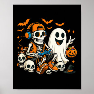 Póster Esqueleto de Halloween Jugador de Videojuegos Fant