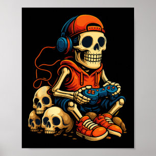 Póster Esqueleto de Halloween Jugador de Videojuegos Fant