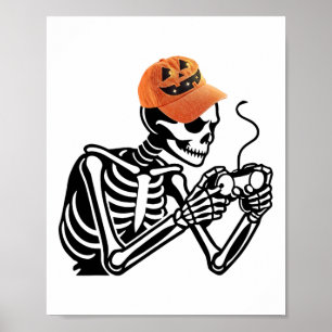 Póster Esqueleto de Halloween Jugador de Videojuegos Homb