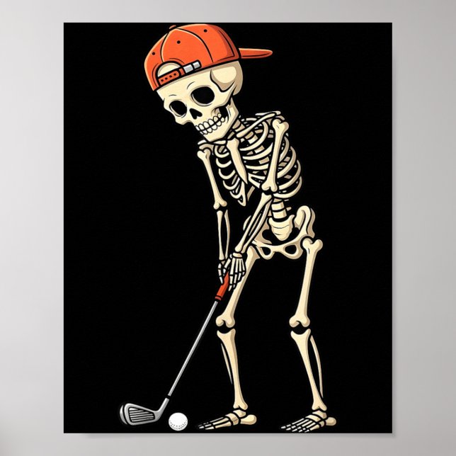 Póster Esqueleto de Halloween jugando golf chicos golfist (Frente)