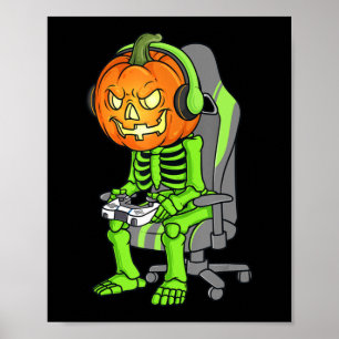 Póster Esqueleto de Halloween para juegos Jack O Lantern