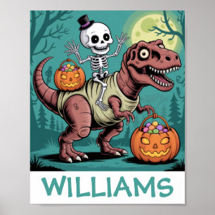 Póster Esqueleto de Halloween Personalizado Montando Dino
