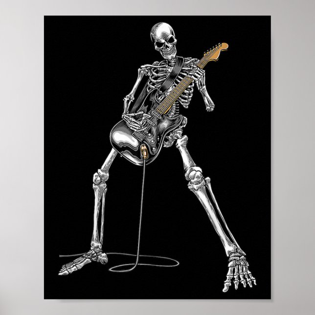 Póster Esqueleto De Halloween Tocando Rock Y Rollo De Gui (Frente)