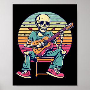 Póster Esqueleto De Halloween Tocando Rock Y Rollo De Gui