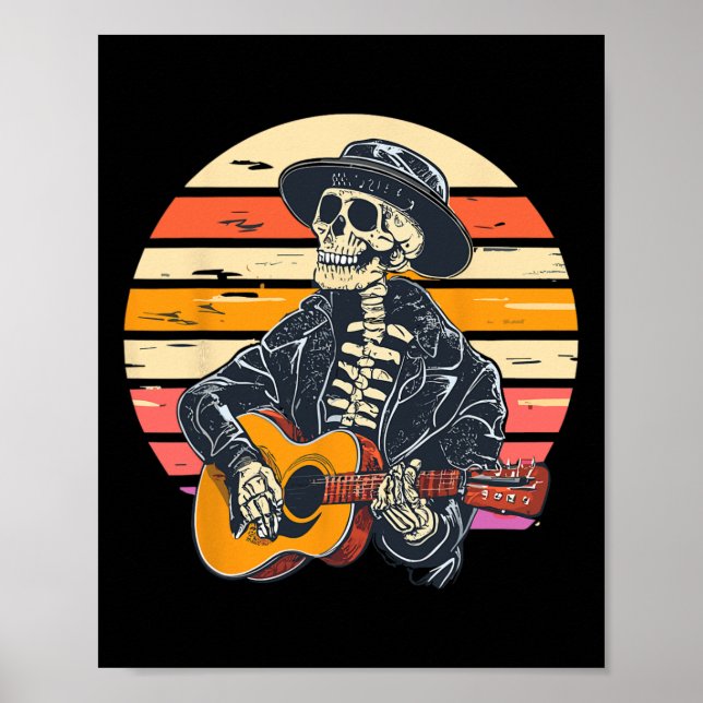 Póster Esqueleto De Halloween Tocando Rock Y Rollo De Gui (Frente)