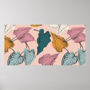 Póster Esqueleto de hoja sin soldadura, fondo con cal