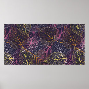 Póster Esqueleto de hoja sin soldadura, fondo con carbón