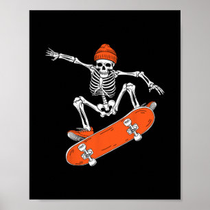 Póster Esqueleto de patineta montando patineta Halloween