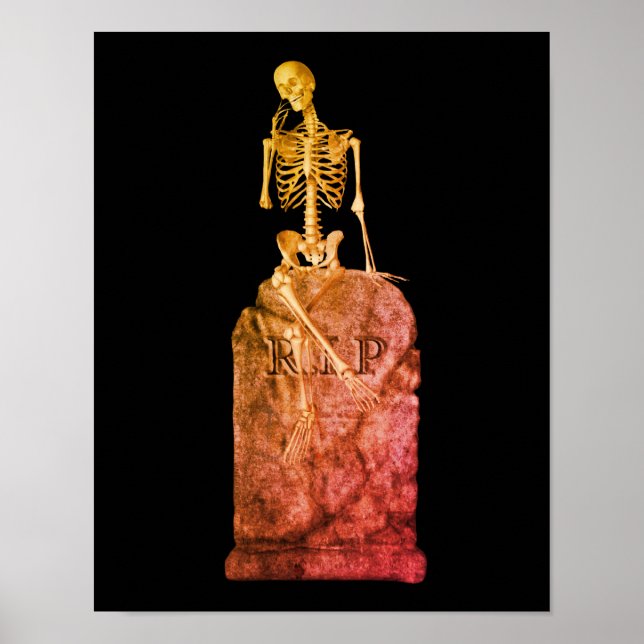 Póster Esqueleto de risa sobre Halloween en la lápida de  (Frente)