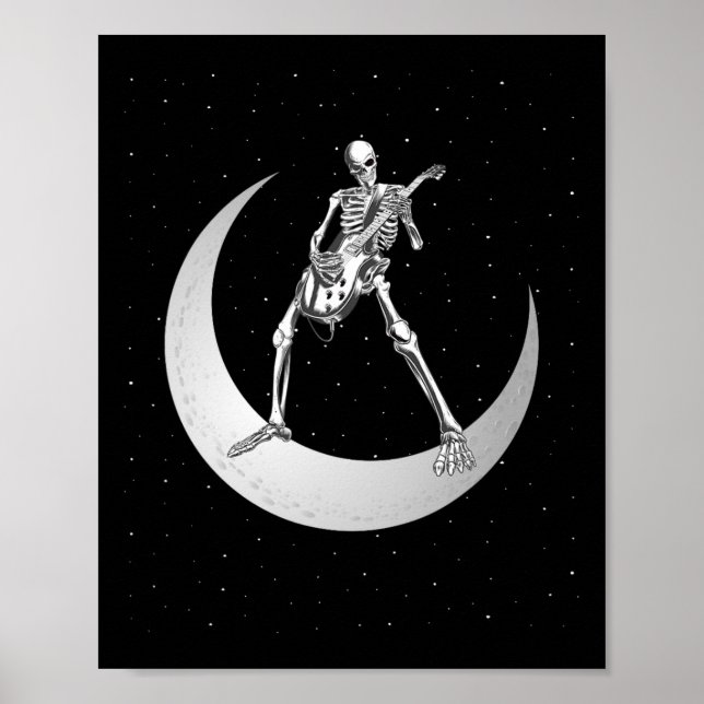 Póster Esqueleto De Rock And Roll Tocando Rock De Guitarr (Frente)