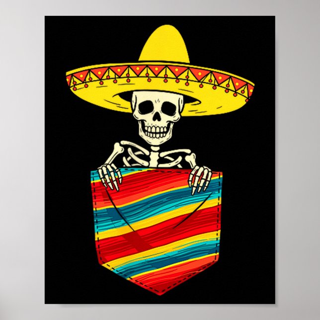 Póster Esqueleto de serape mariachi bolsillo cinco de may (Frente)