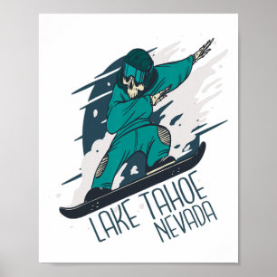 Póster Esqueleto de snowboard Lago Tahoe Esquí Vacaciones