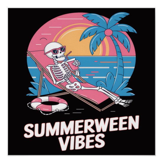 Póster Esqueleto de Summerween vacaciones de verano playa (Anverso)